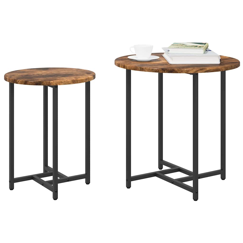 Sidebordssett 2 Pcs Røyk Eik Og Svart