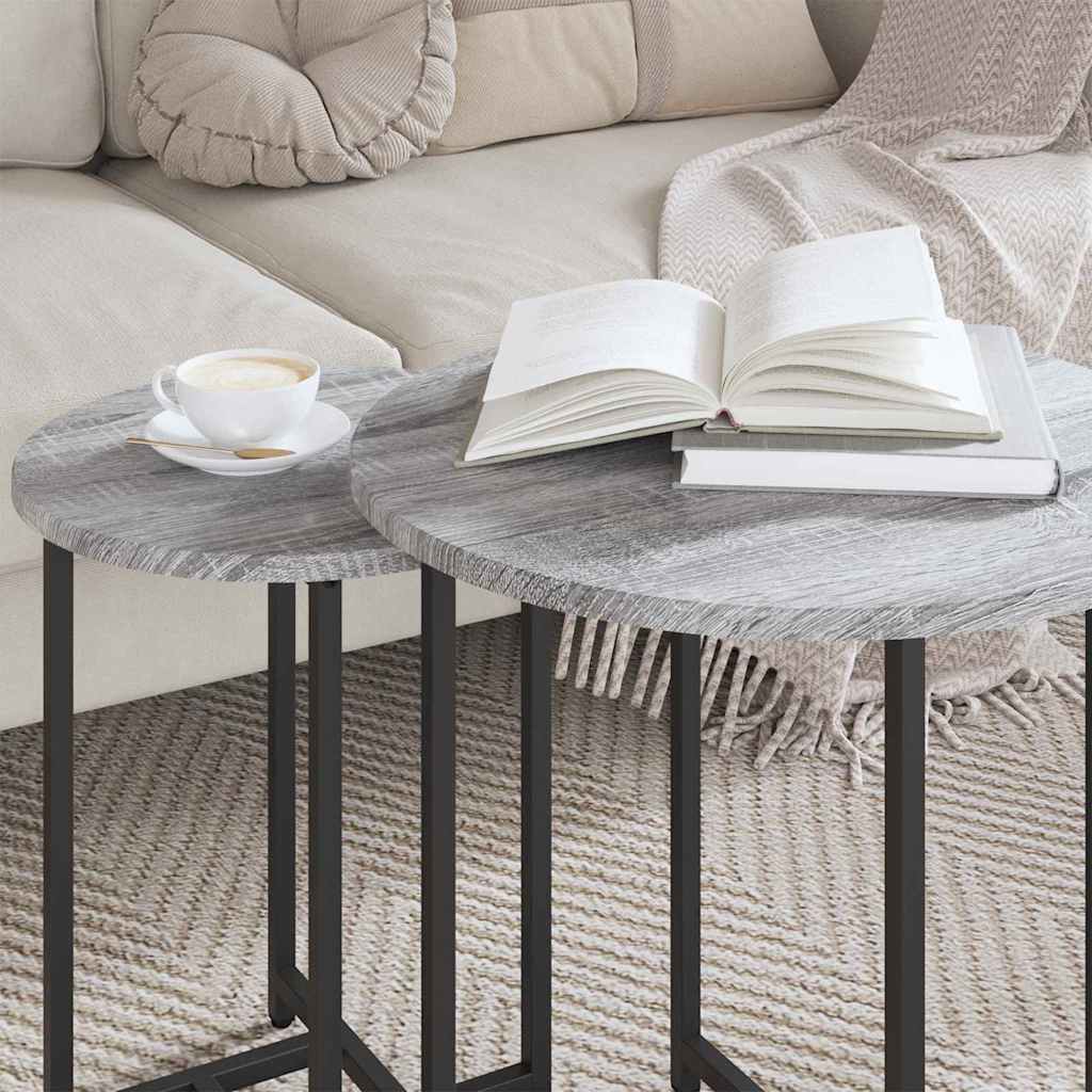 Sidebordssett 2 Pcs Grå Sonoma Og Svart
