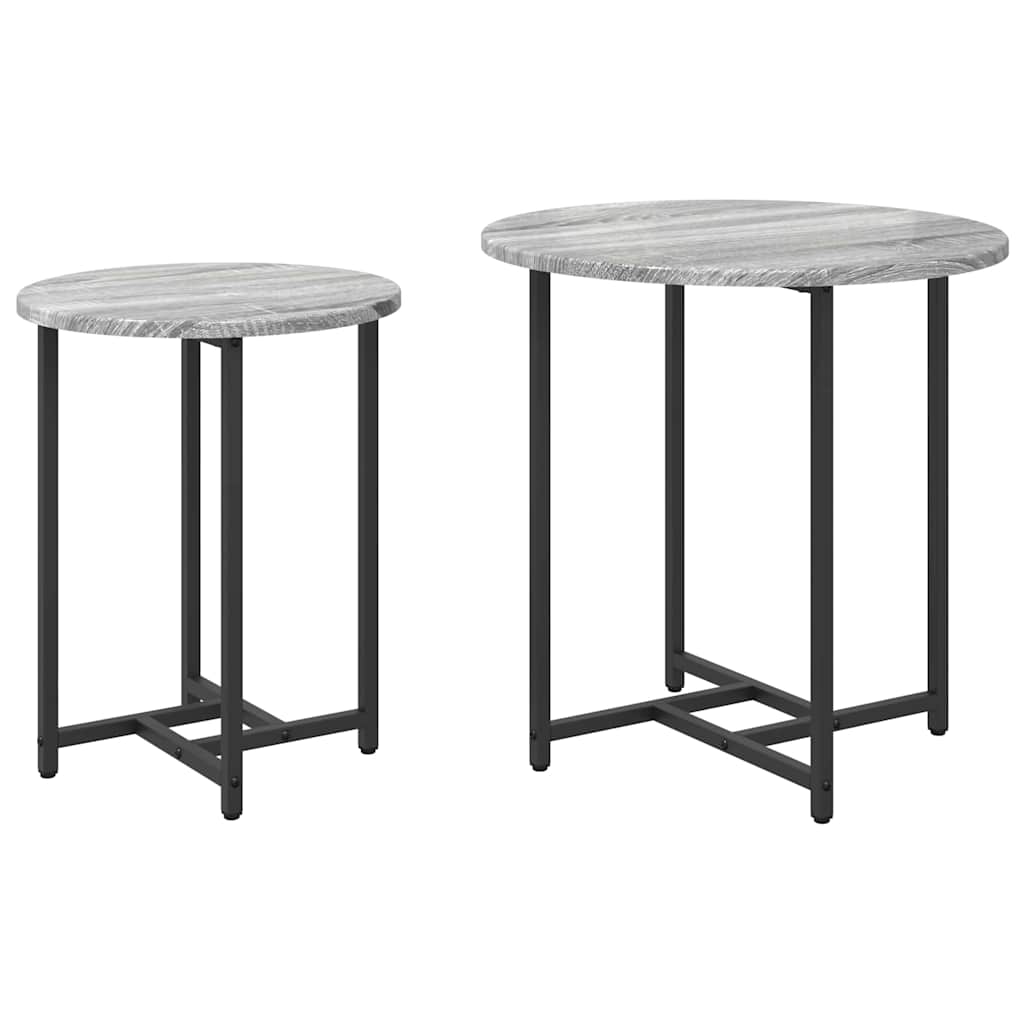 Sidebordssett 2 Pcs Grå Sonoma Og Svart