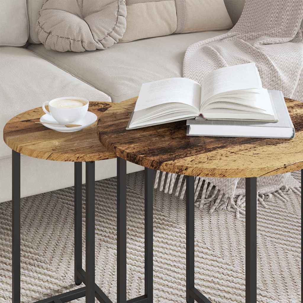 Sidebordssett 2 Pcs Gammel Tre Og Svart