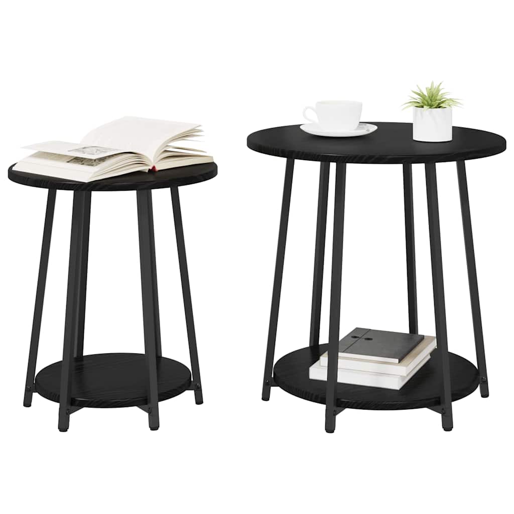 Sidebordssett Med Hylle 2 Pcs Svart Eik