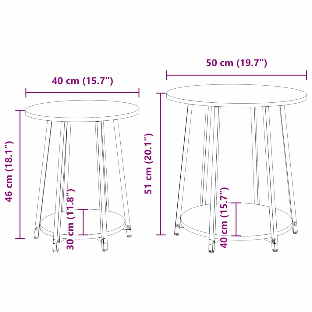 Sidebordssett Med Hylle 2 Pcs Svart Eik