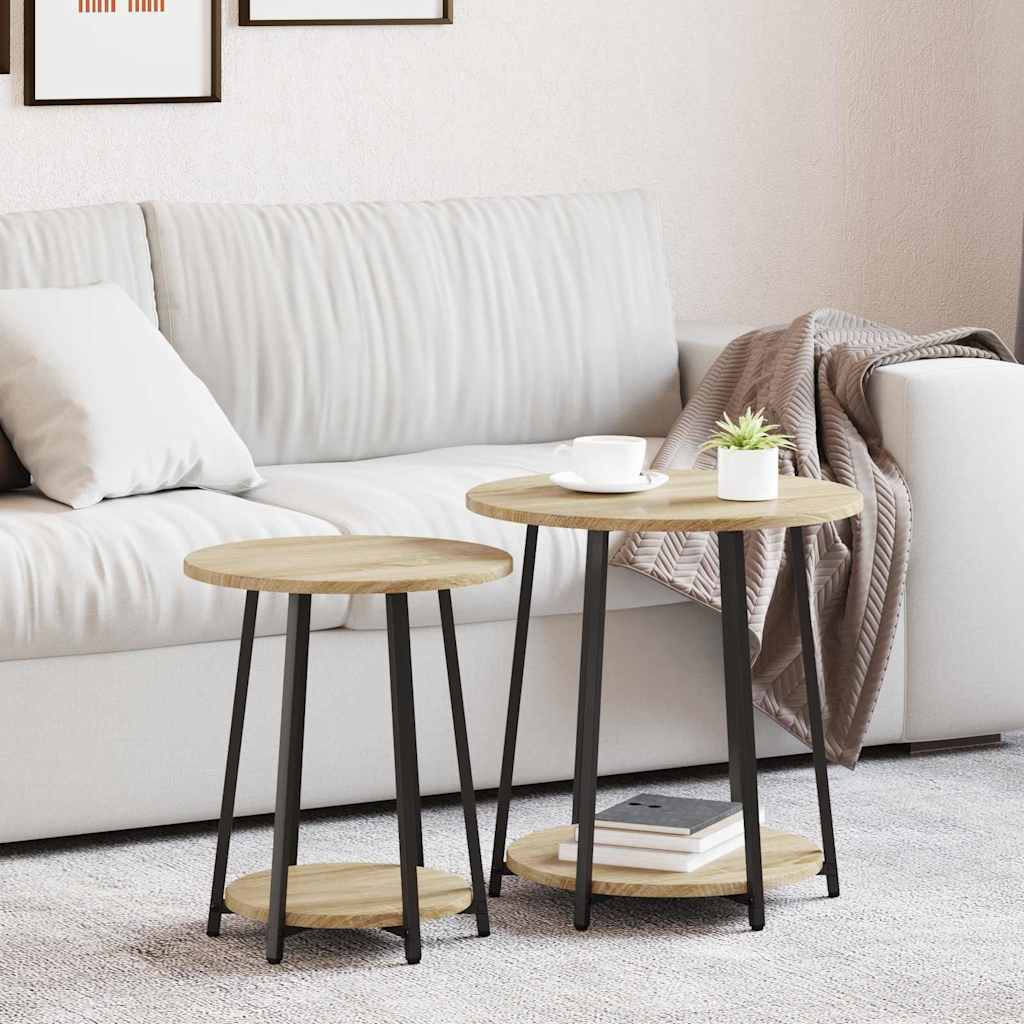 Sidebordssett Med Hylle 2 Pcs Sonoma Eik Og Svart