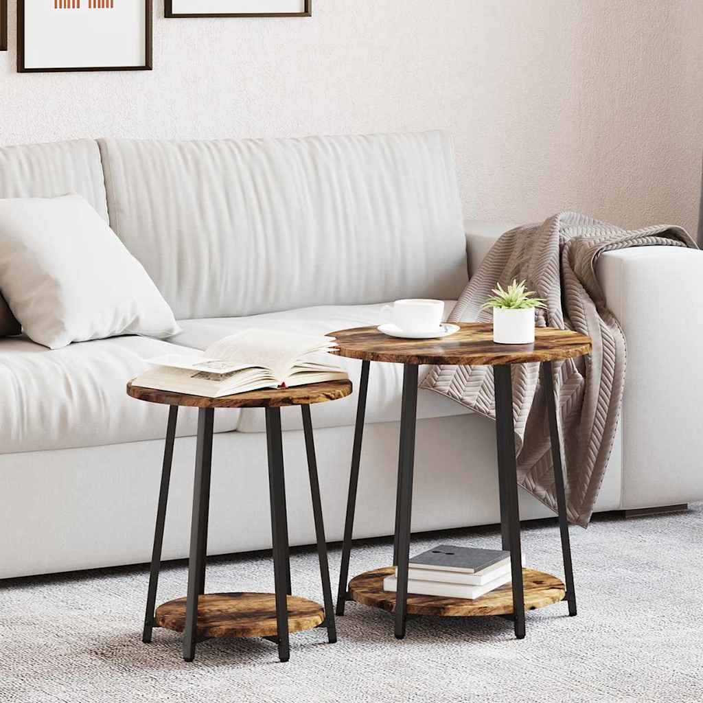 Sidebordssett Med Hylle 2 Pcs Røyk Eik Og Svart
