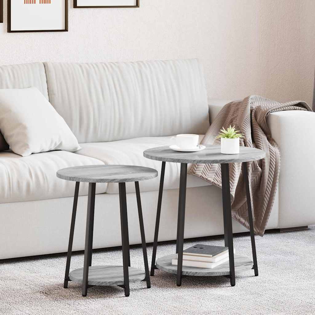 Sidebordssett Med Hylle 2 Pcs Grå Sonoma Og Svart