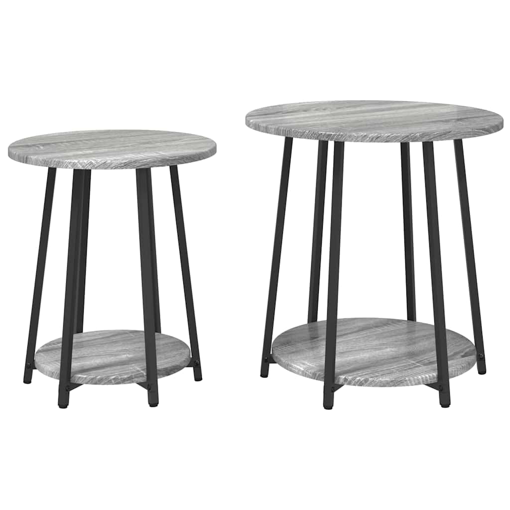 Sidebordssett Med Hylle 2 Pcs Grå Sonoma Og Svart