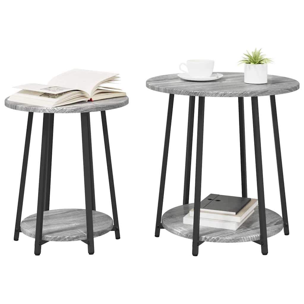 Sidebordssett Med Hylle 2 Pcs Grå Sonoma Og Svart