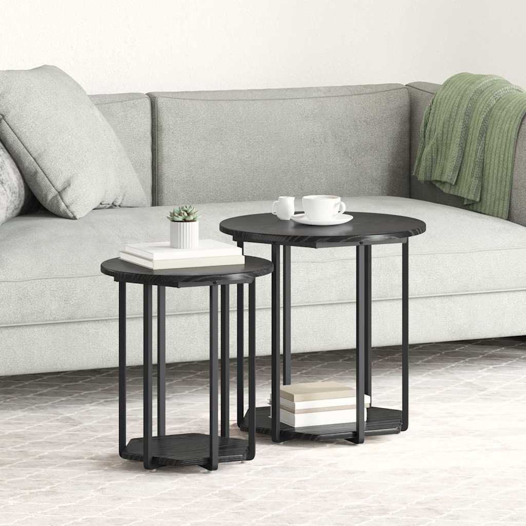 Sidebordssett Med Hylle 2 Pcs Svart Eik 50 X 50 X 50.5 Cm