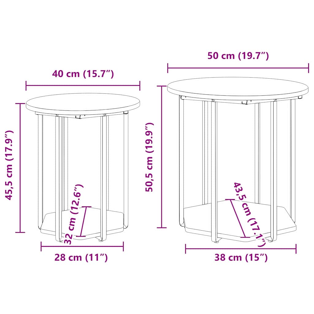Sidebordssett Med Hylle 2 Pcs Svart Eik 50 X 50 X 50.5 Cm