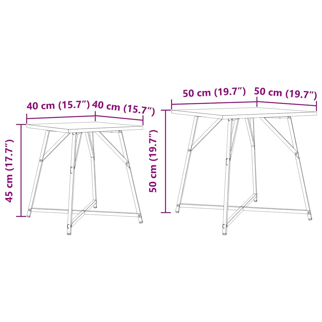 Sidebordssett 2 Pcs Sonoma Eik Og Svart 50 X 50 X 50 Cm