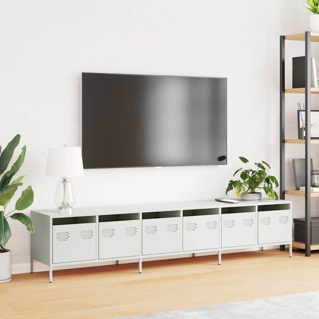 Tv-Benk Hvit 202X39X43,5 Cm Kaldvalset Stål