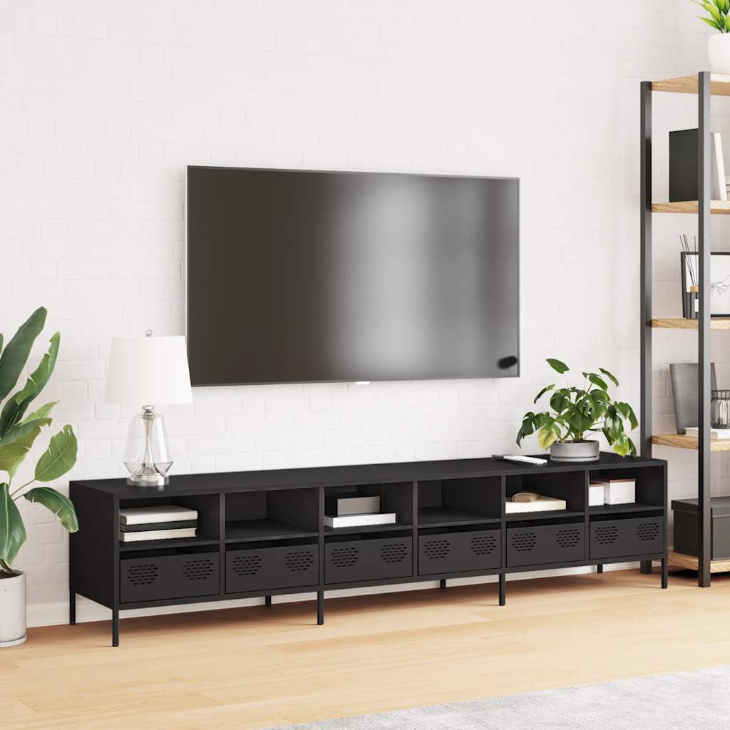 Tv-Benk Svart 202X39X43,5 Cm Kaldvalset Stål