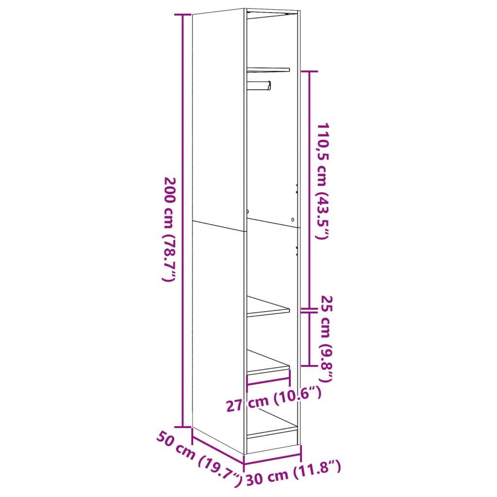 Garderobe Sonoma Eik 30X50X200 Cm Konstruert Tre