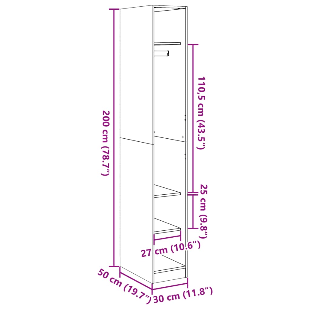 Garderobe Betonggrå 30X50X200 Cm Konstruert Tre