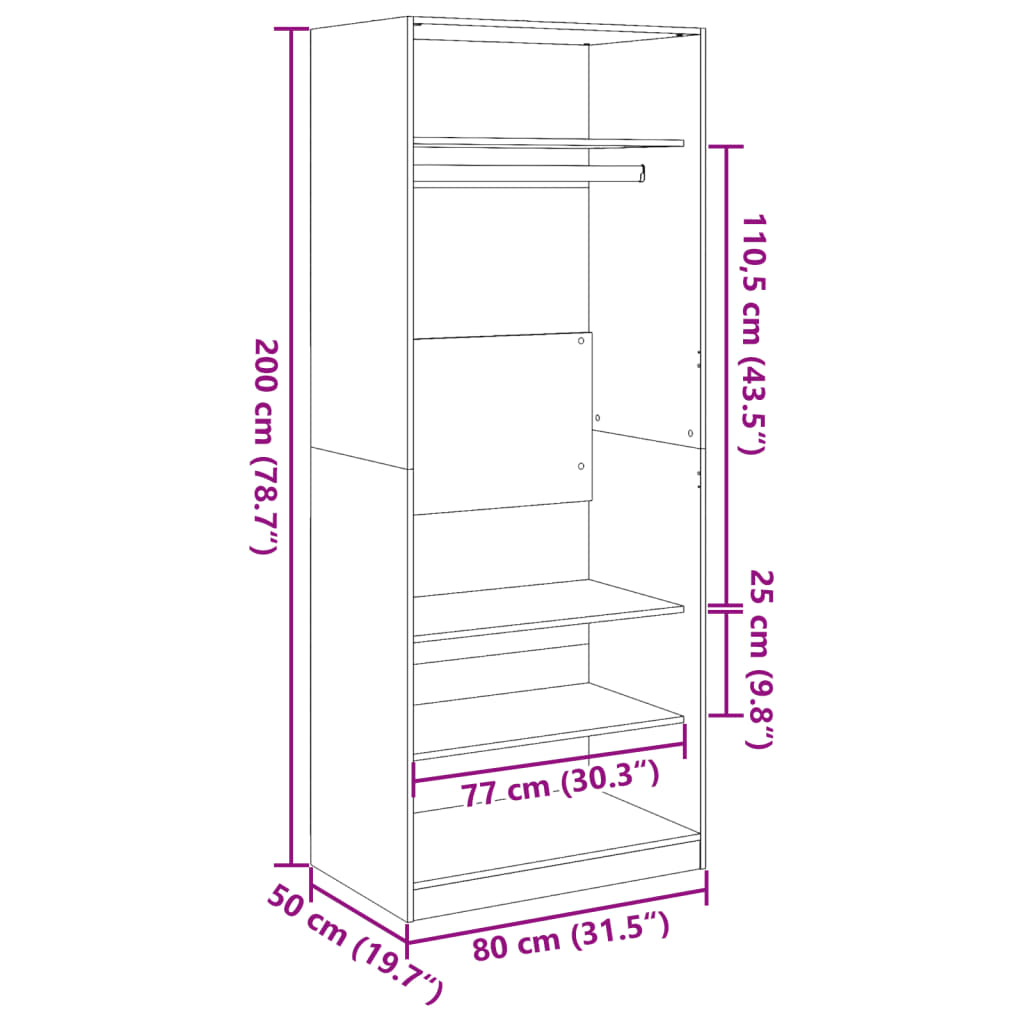 Garderobe Svart 80X50X200 Cm Konstruert Tre