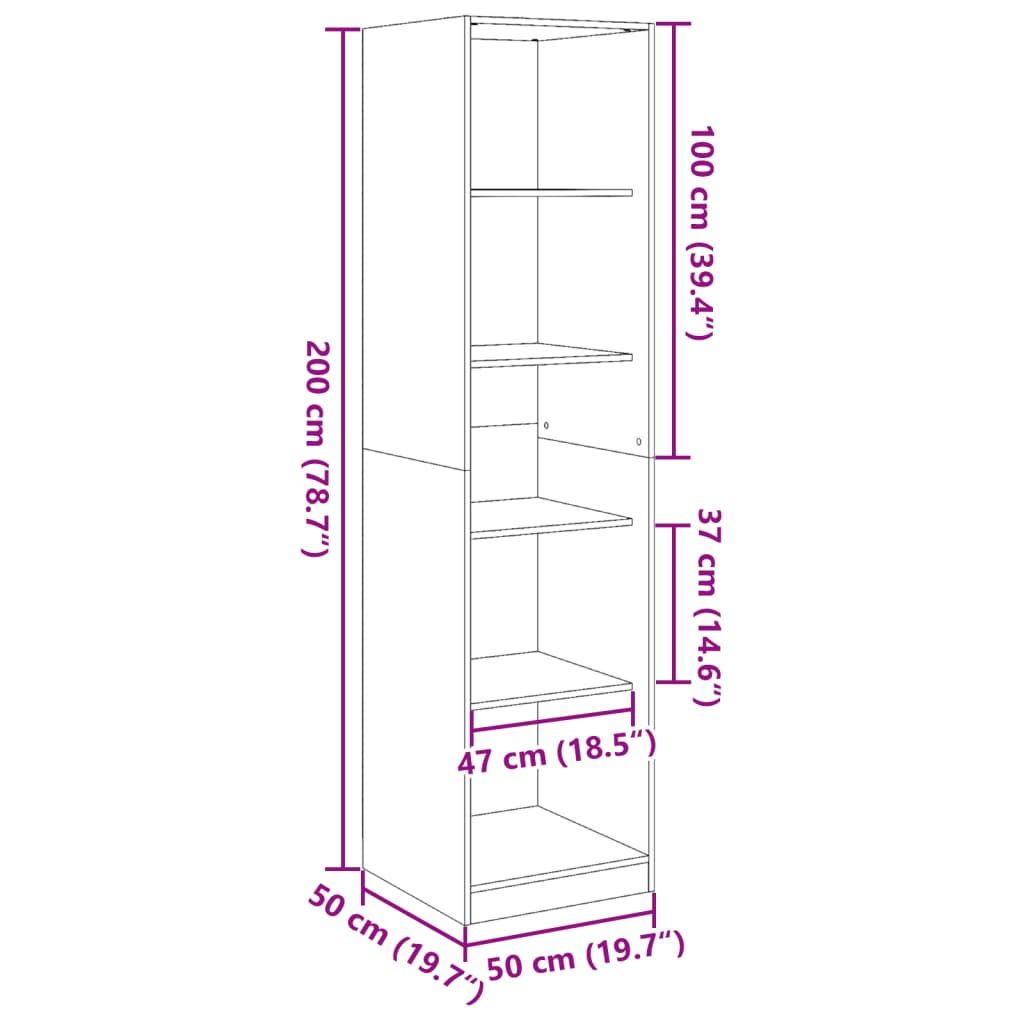Garderobe Røkt Eik 50X50X200 Cm Konstruert Tre