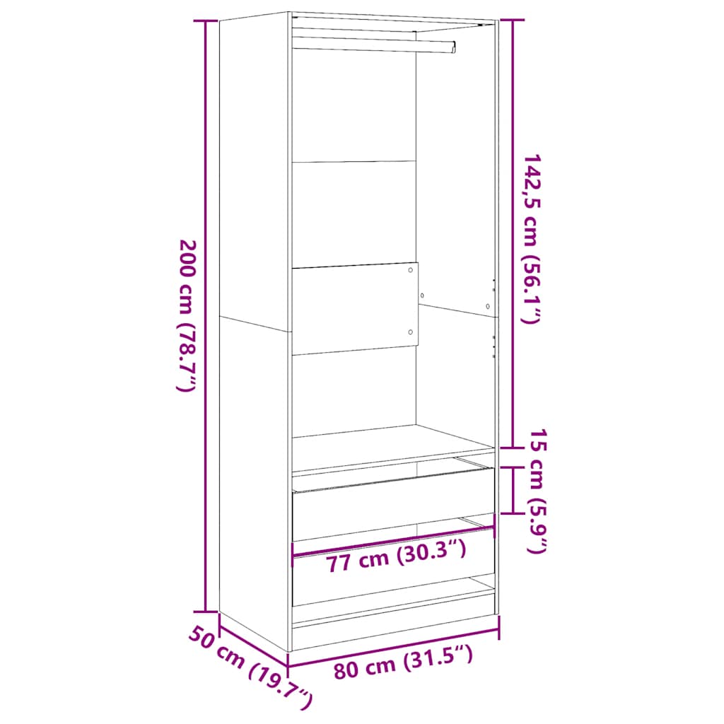 Garderobe Betonggrå 80X50X200 Cm Konstruert Tre