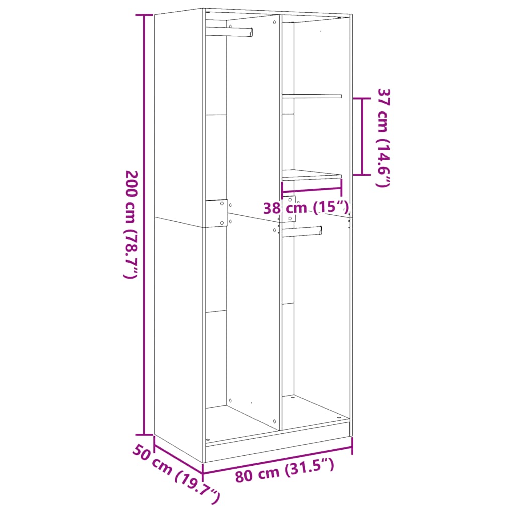 Garderobe Sonoma Eik 80X50X200 Cm Konstruert Tre