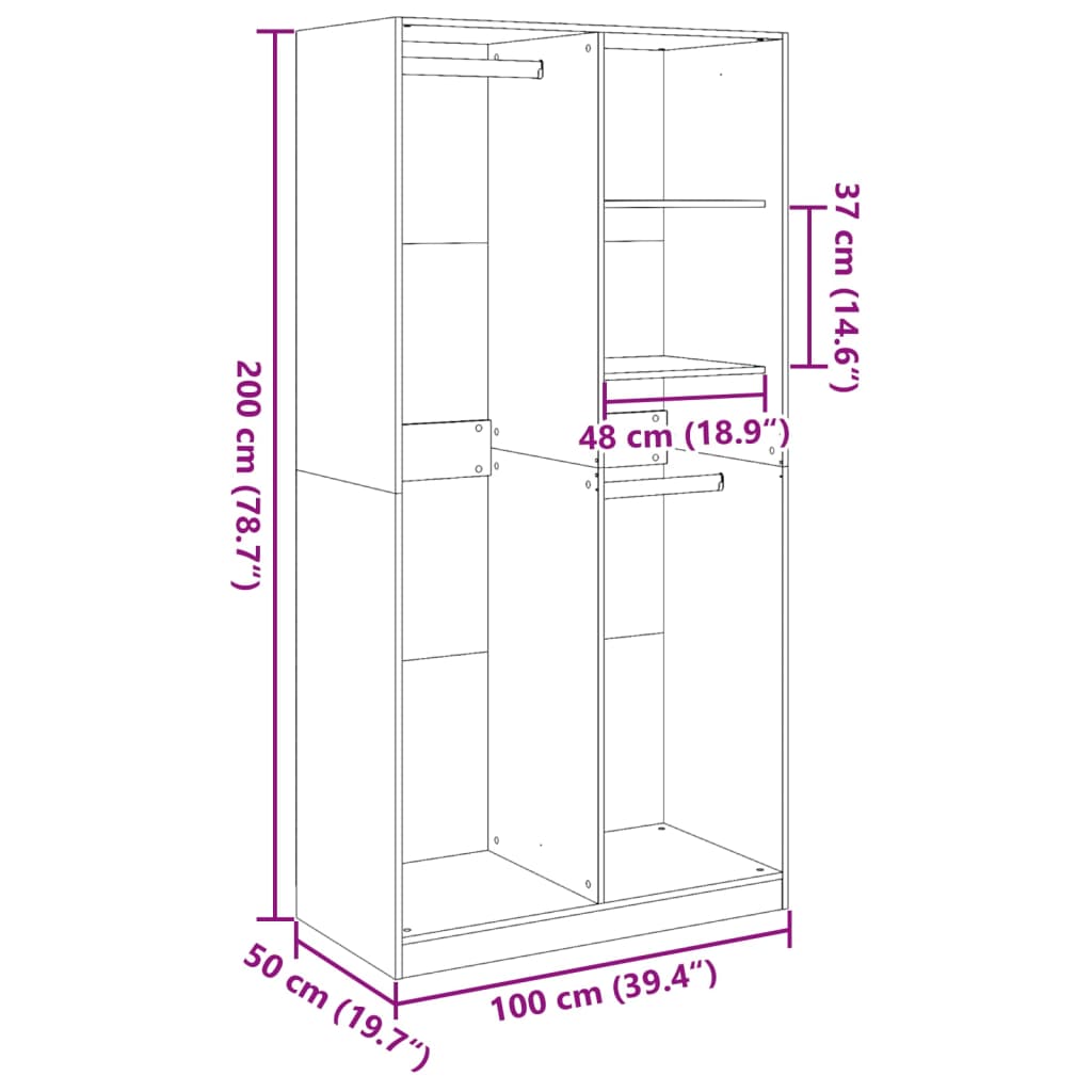 Garderobeskap Hvit 100X50X200 Cm Sponplate
