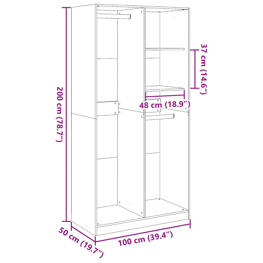 Garderobe Sonoma Eik 100X50X200 Cm Sponplate
