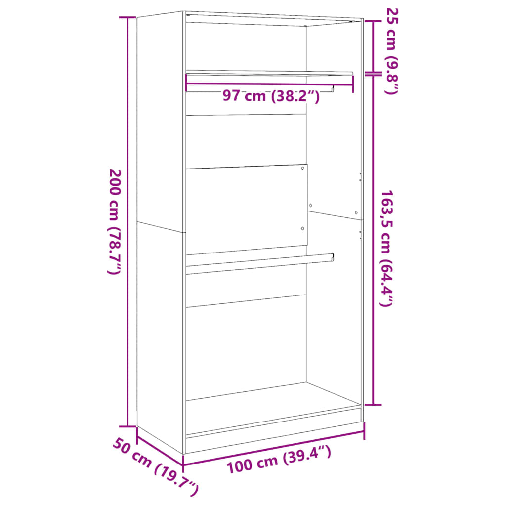 Garderobe Sonoma Eik 100X50X200 Cm Sponplate