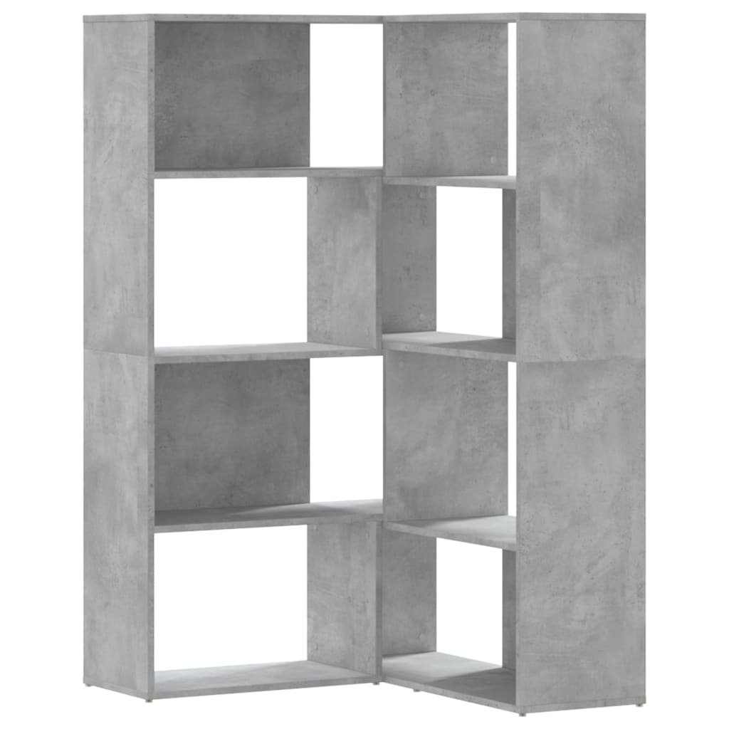 Bokhylle Hjørne 4 Etasjer Betonggrå 85X85X140 Cm Konstruert Tre