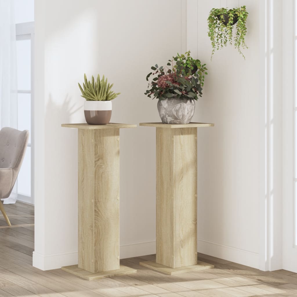 Plantestativer 2 Stk Sonoma Eik 30X30X80 Cm Konstruert Tre