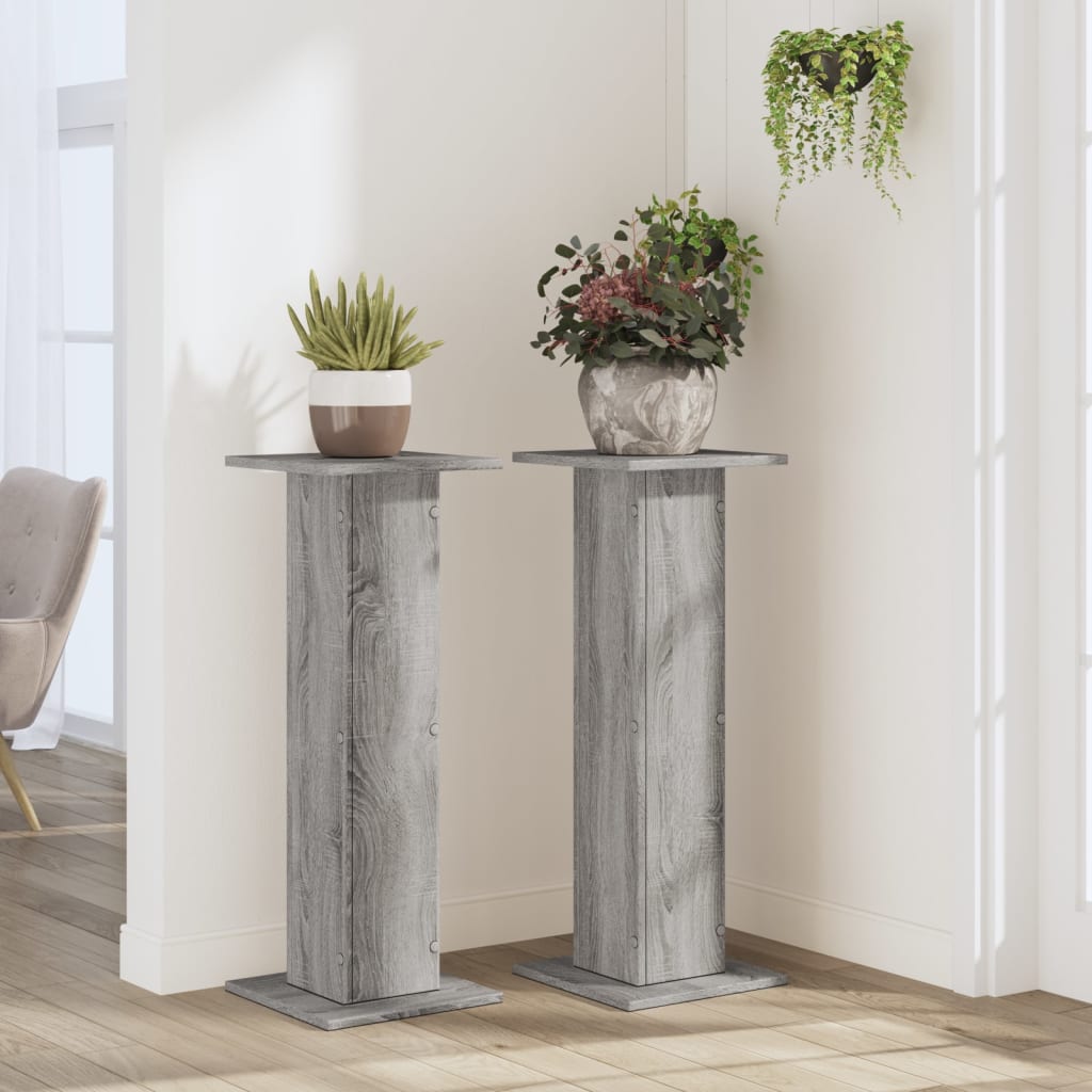 Plantestativer 2 Stk Grå Sonoma 30X30X80 Cm Konstruert Tre