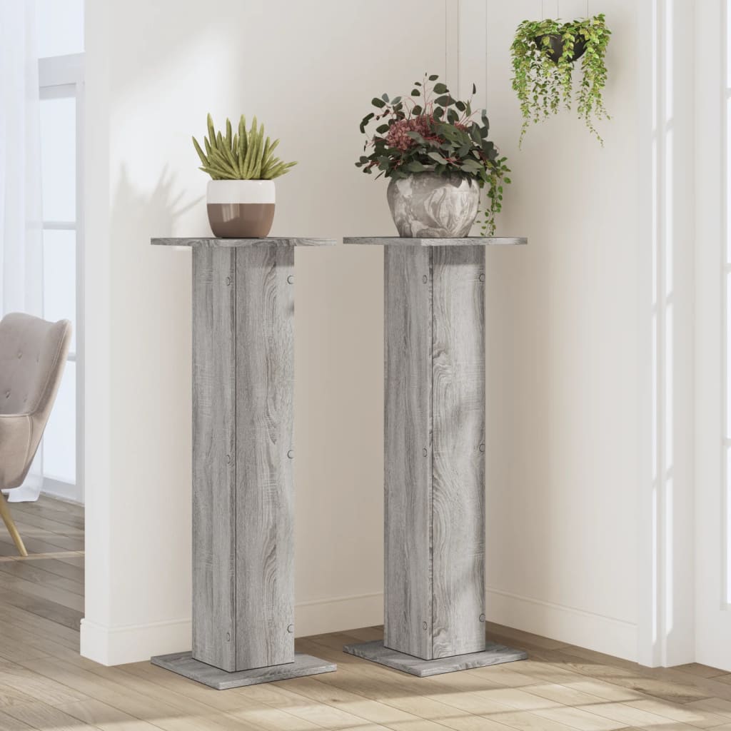 Plantestativer 2 Stk Grå Sonoma 30X30X95 Cm Konstruert Tre