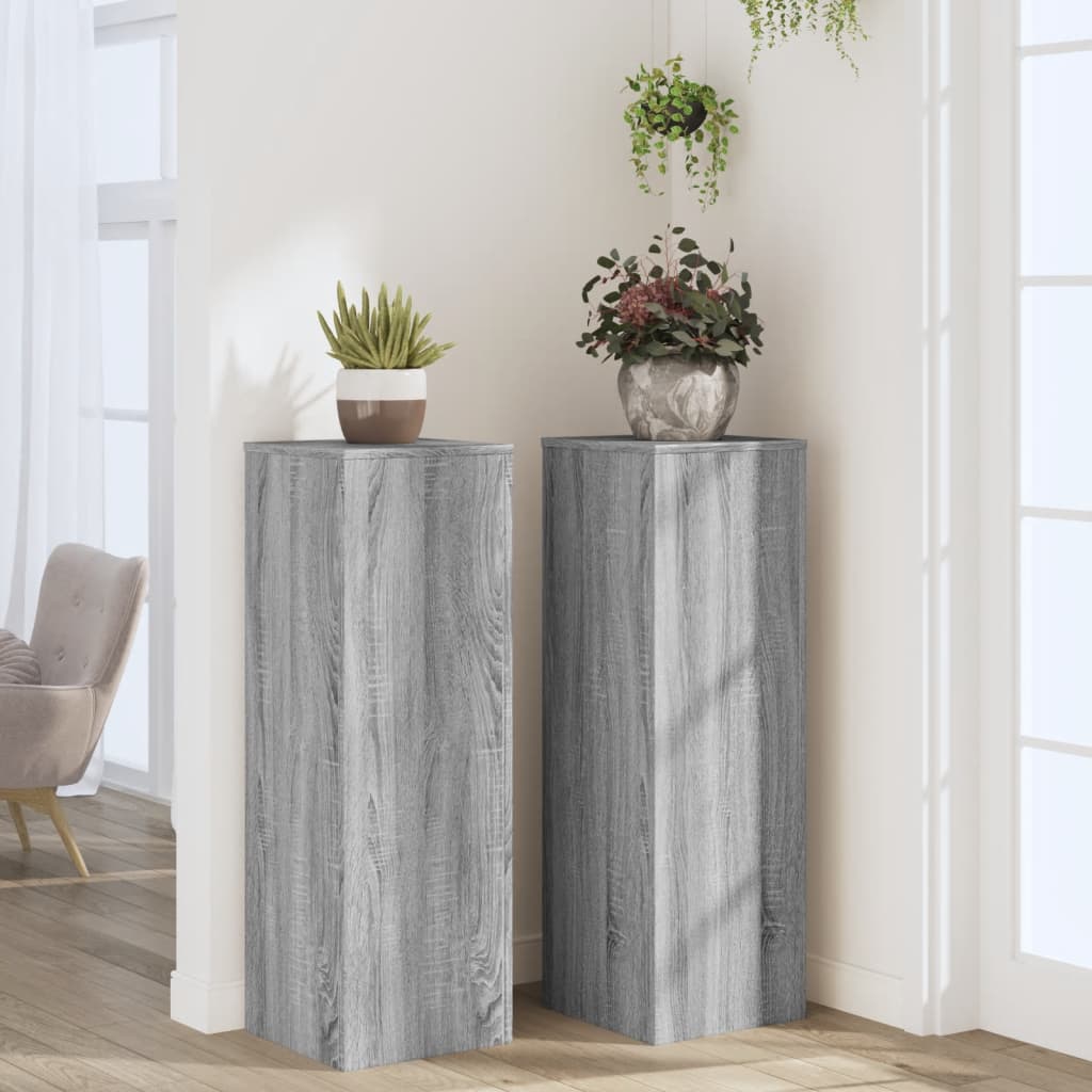Plantestativer 2 Stk Grå Sonoma 33X33X100 Cm Konstruert Tre