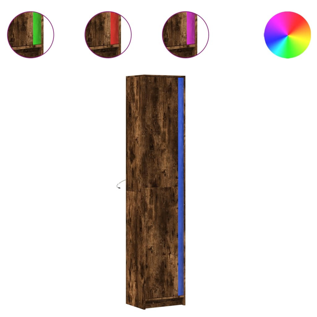 Garderobe Med Led Røkt Eik 41,5X32,5X200 Cm Konstruert Tre