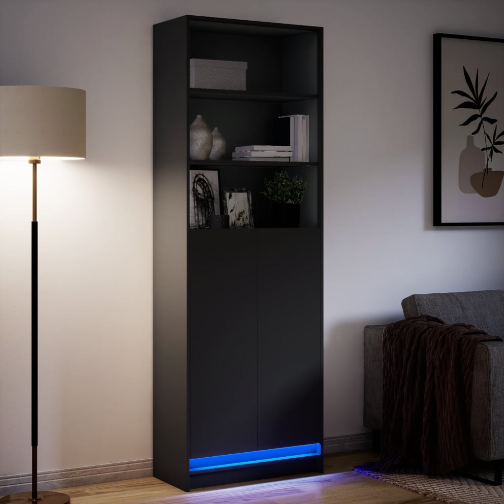 Garderobe Med Led Svart 69X32,5X200 Cm Konstruert Tre