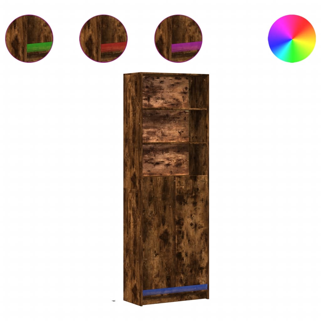 Garderobe Med Led Røkt Eik 69X32,5X200 Cm Konstruert Tre
