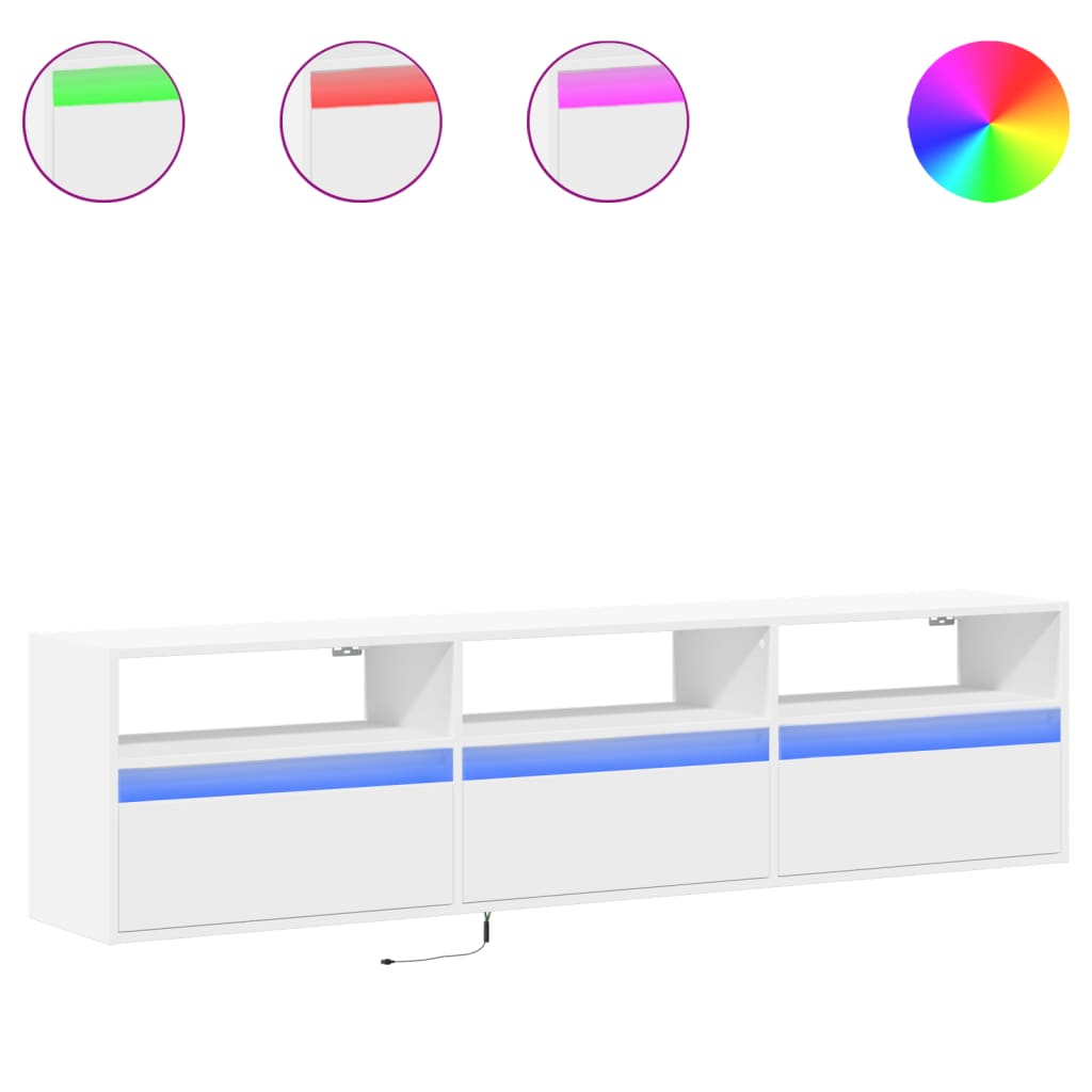 Vegghengt Tv-Benk Med Led Hvit 180X31X45 Cm