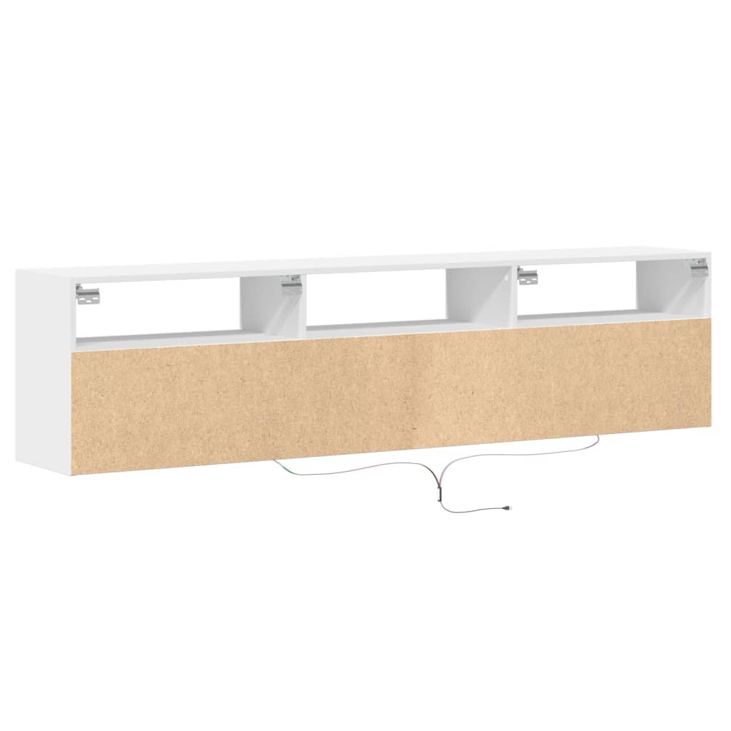 Vegghengt Tv-Benk Med Led Hvit 180X31X45 Cm