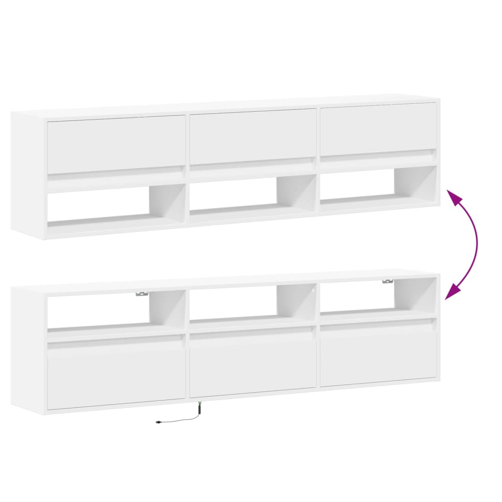 Vegghengt Tv-Benk Med Led Hvit 180X31X45 Cm