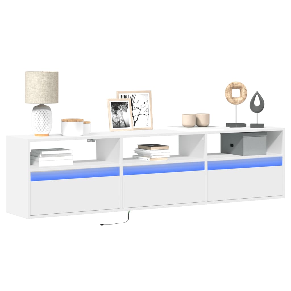 Vegghengt Tv-Benk Med Led Hvit 180X31X45 Cm