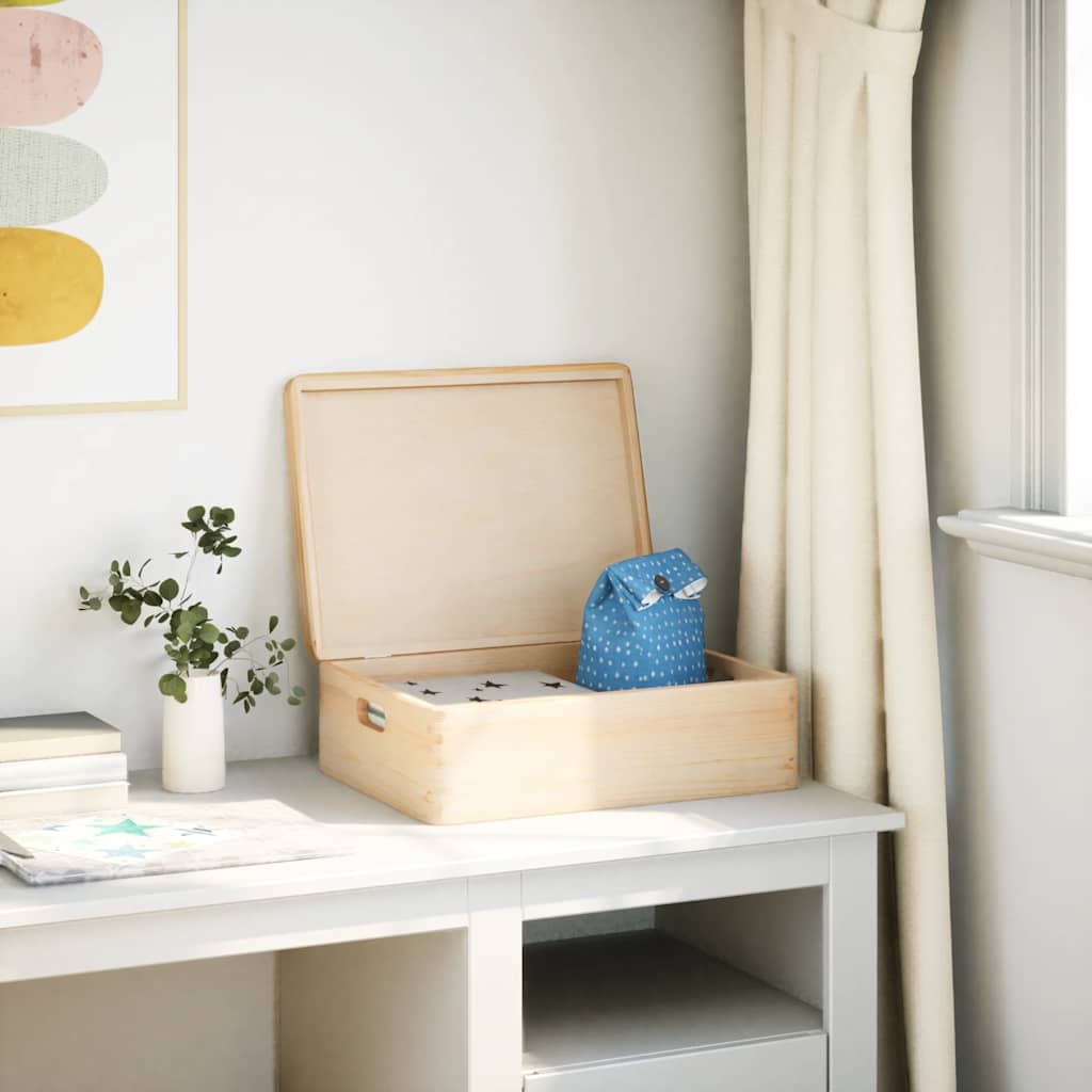 Trekasse Med Lokk Og Håndtak 40X30X13 Cm Heltre Furu