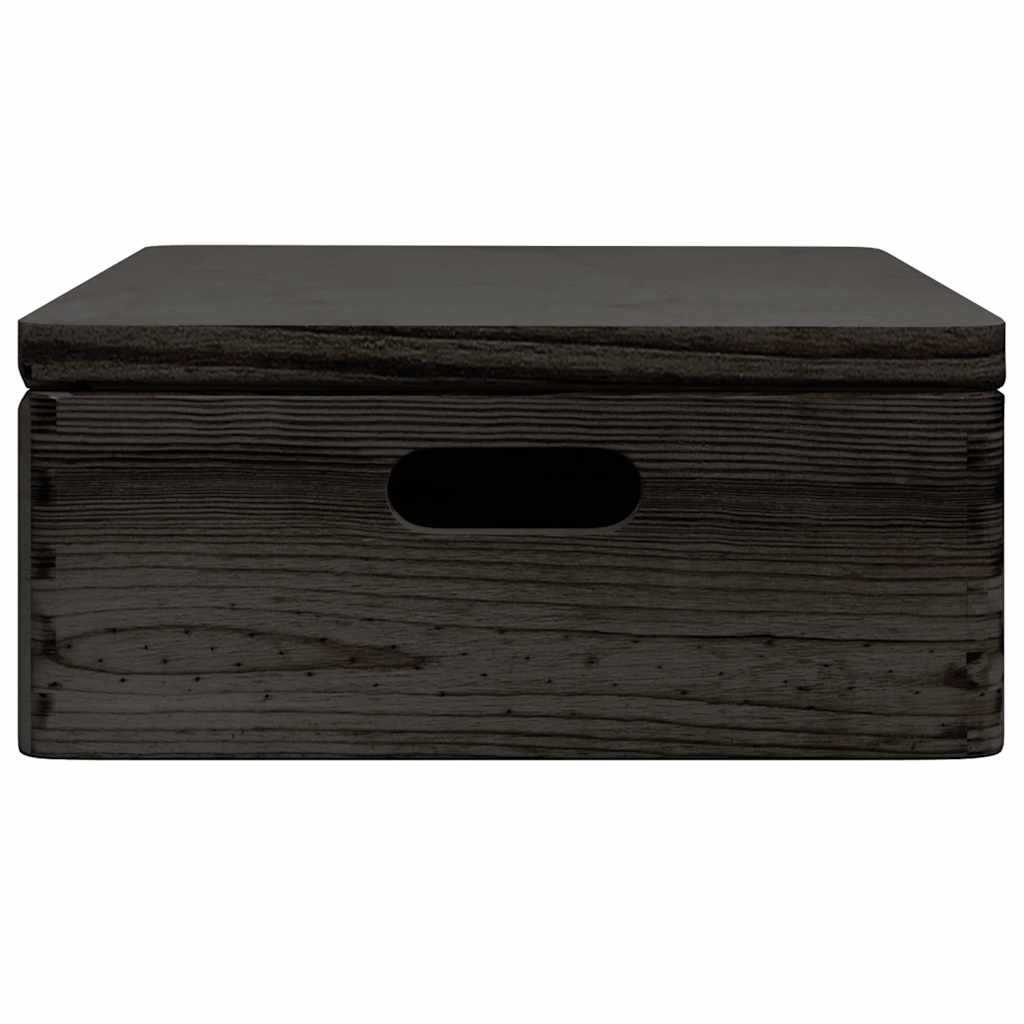 Trekasse Med Lokk Og Håndtak Svart 40X30X13Cm Heltre Furu