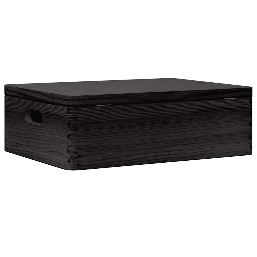 Trekasse Med Lokk Og Håndtak Svart 40X30X13Cm Heltre Furu
