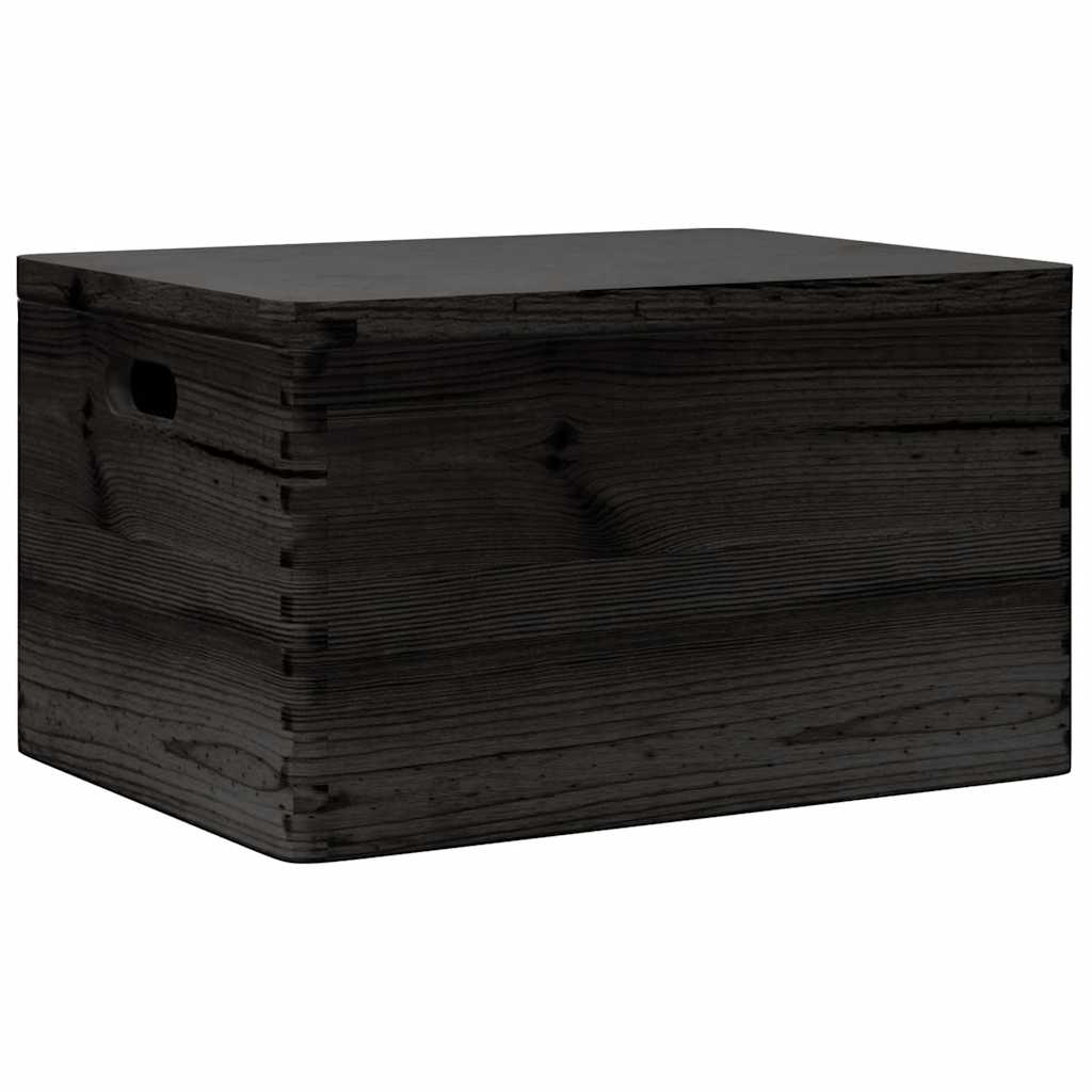 Trekasse Med Lokk Og Håndtak Svart 40X30X23Cm Heltre Furu