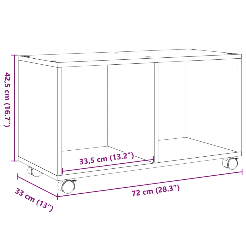 Rulleskap Grå Sonoma 72X33X42,5 Cm Konstruert Tre
