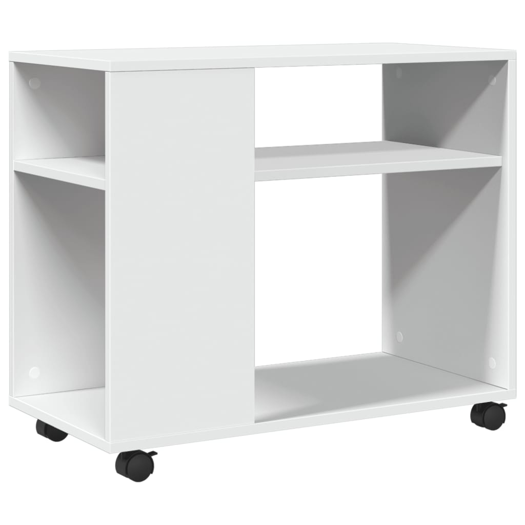 Sidebord Med Hjul Hvit 70X35X60 Cm Konstruert Tre