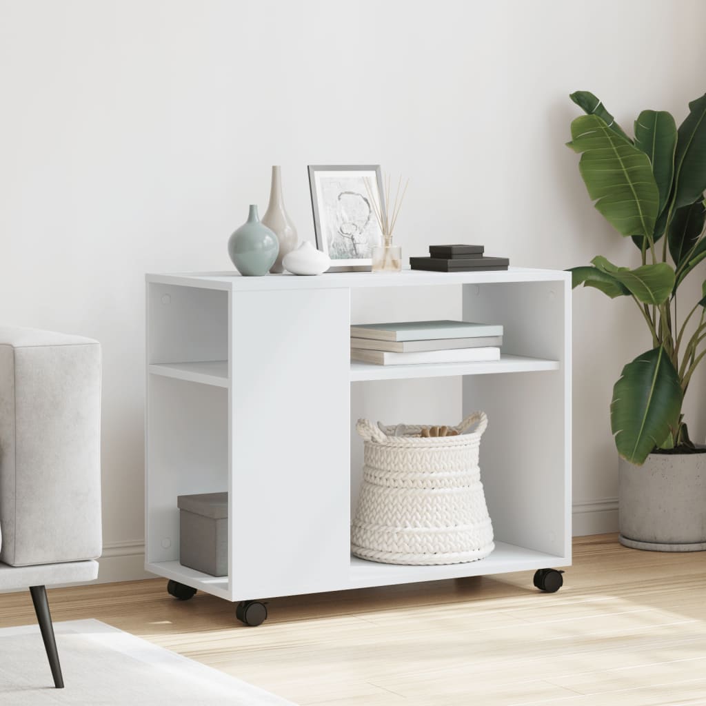 Sidebord Med Hjul Hvit 70X35X60 Cm Konstruert Tre