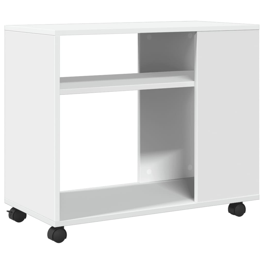 Sidebord Med Hjul Hvit 70X35X60 Cm Konstruert Tre