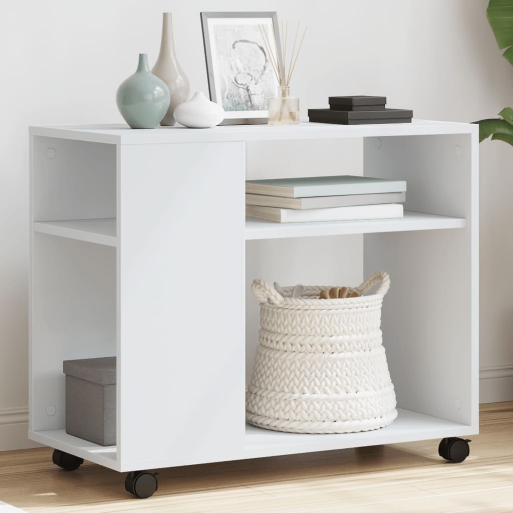 Sidebord Med Hjul Hvit 70X35X60 Cm Konstruert Tre