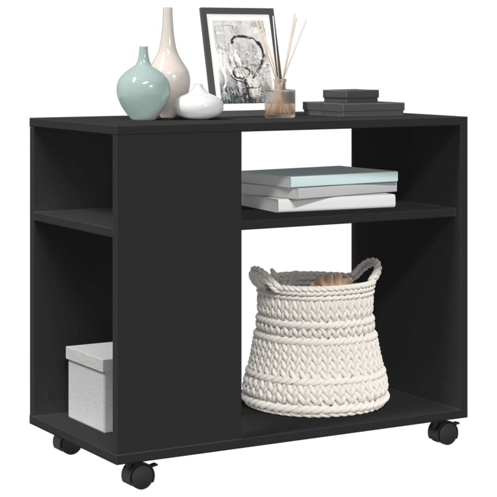 Sidebord Med Hjul Svart 70X35X60 Cm Konstruert Tre