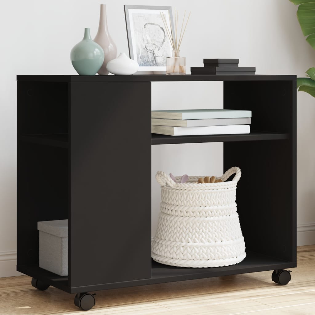 Sidebord Med Hjul Svart 70X35X60 Cm Konstruert Tre
