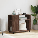 Sidebord Med Hjul Brun Eik 70X35X60 Cm Konstruert Tre