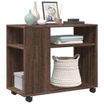 Sidebord Med Hjul Brun Eik 70X35X60 Cm Konstruert Tre